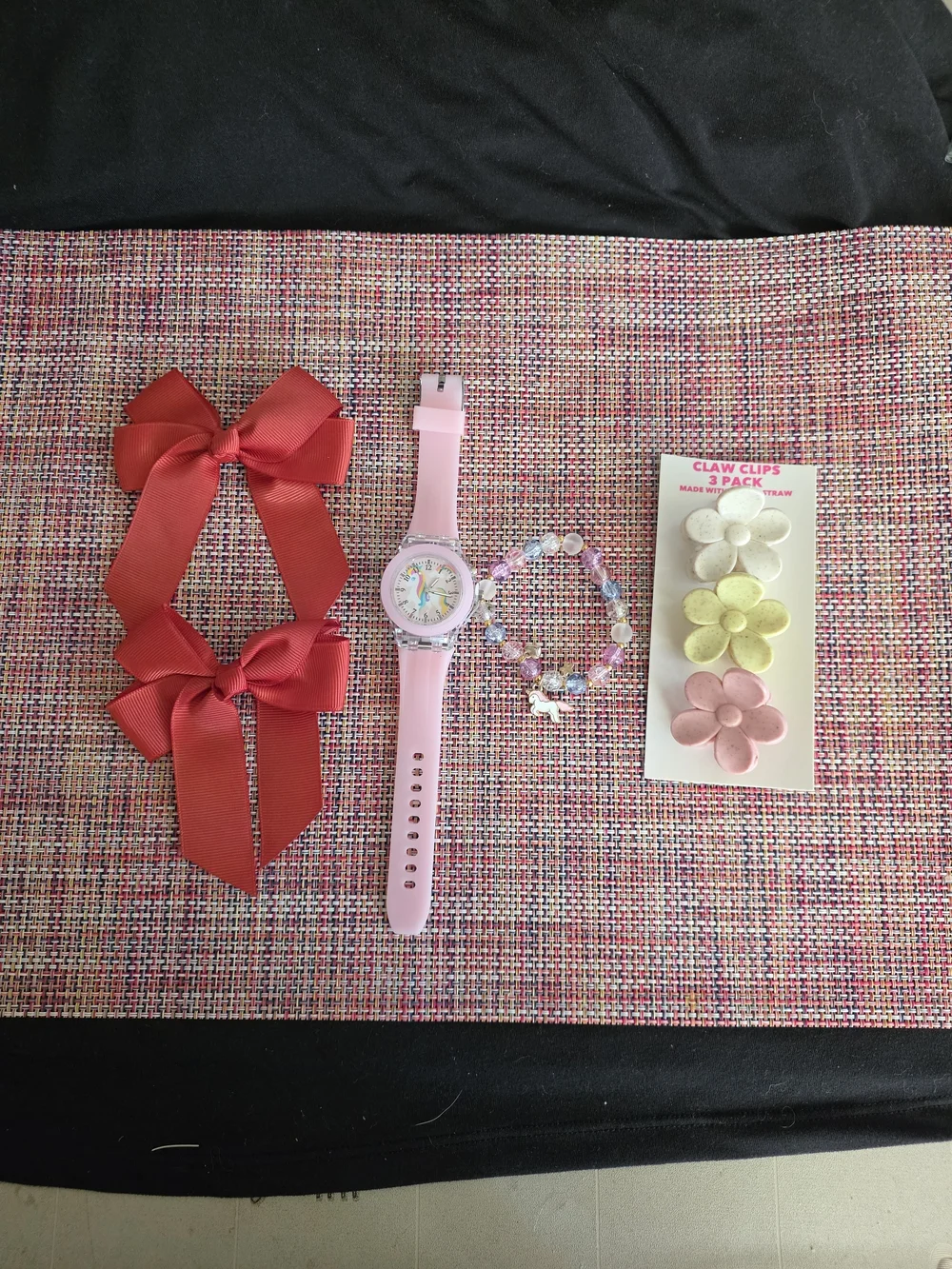 Kids Pink Silicone Watch with Matching Bracelet and Hair Accessories